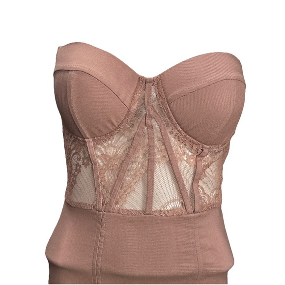 Haute Monde Medium Pink Denim Lace Corset Dress Molded Cup Adjustable Straps NWT - Picture 2 of 6